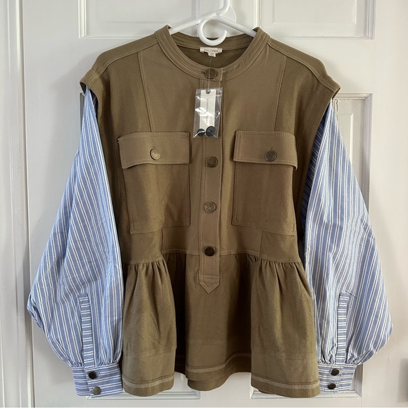 Pilcro Anthropologie Shirt Sleeve Knit Babydoll Shacket Moss Size XXS NWT - Picture 5 of 10